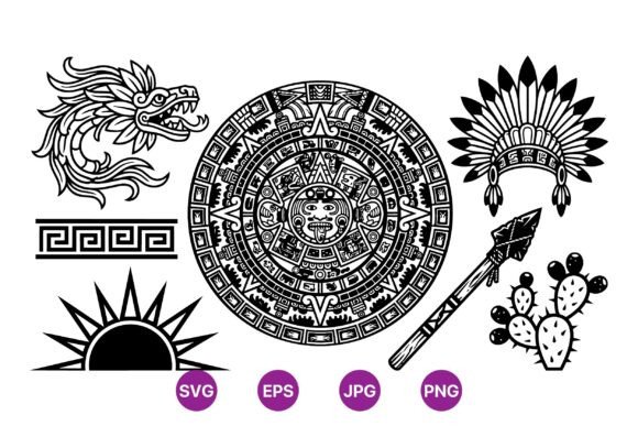 Download Aztec Tribal Sun and Symbols - Aztec Collection