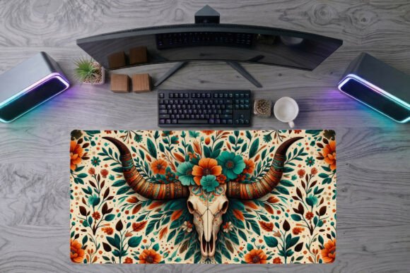 Download Aztec Cow Skull Desk Mat PNG - Aztec Collection