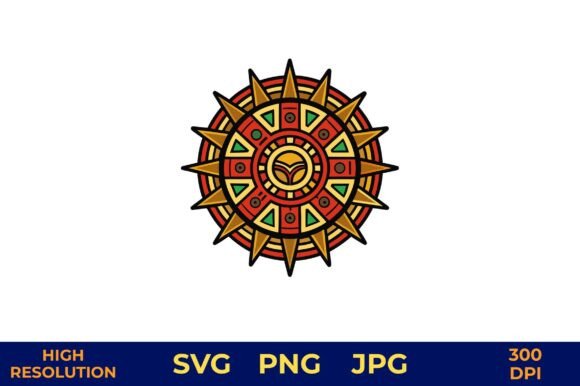 Download Colorful Aztec Sun Symbol Vector Design - Aztec Collection