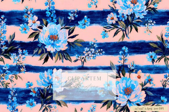 Download Blue Peony Blush Pink Stripe Pattern - Premium Resources