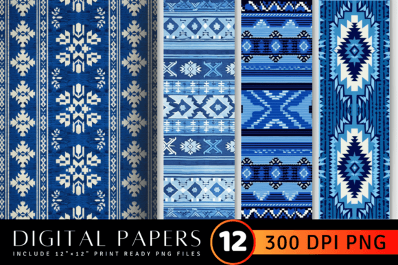 Download Aztec Knitted Blue Fabric Digital Paper - Aztec Collection