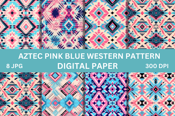 Download Aztec Pink Blue Western Pattern Paper - Aztec Collection